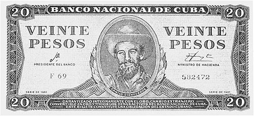 Cuban 20 pesos bill obverse