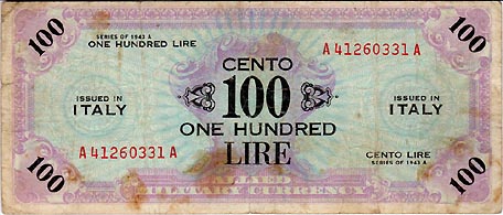 WWII 100 Lire Military Script