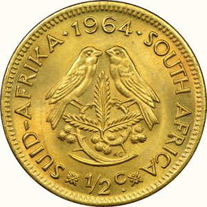 South African 1964 half cent coin (1st decimal issue)